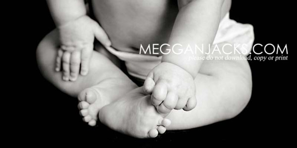 baby's hands and toes B&W portrait