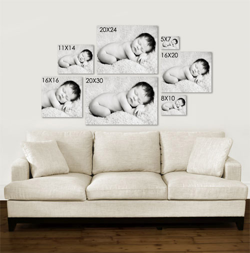 wall portait sizes displayed above a couch