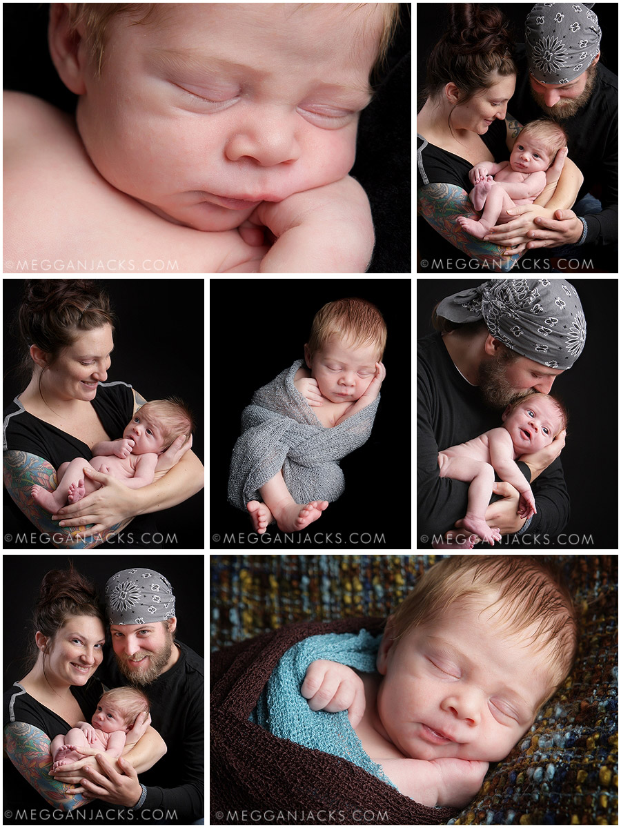 baby boy portrait session of newborn photos taken with his mom and dad