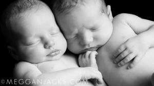 boy gir twin newborn black and white portrait